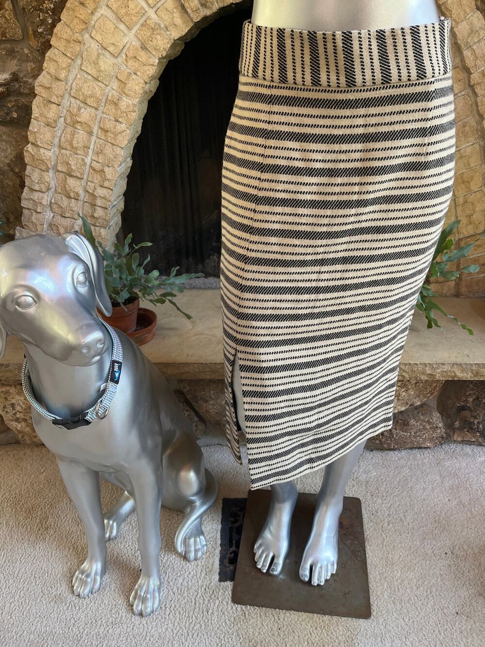Anthropologie Maeve Marin Cream Black Striped Midi Lined Skirt Women’s Size 6